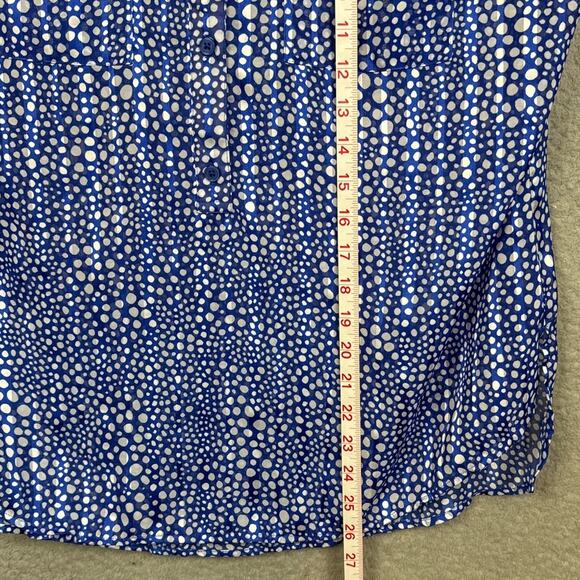 Chico's Womens Pullover Blouse Blue Abstract Dots Satin Feel Size 2 (L) Office - Picture 5 of 9